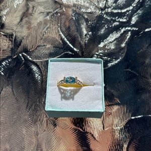 Blue Topaz 14 Karat Yellow Gold and Diamond Ring